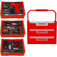 MANUFORE 81pcs 3-Layer Household Tool Set with 3.7V Cordless Screwdriver with Bits and Basic Home Hand Tools for Garden Office House Repair
