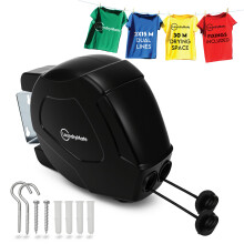 Retractable Washing line Duo Reels 2x15M Heavy Duty Extendable Washing Line with Twin Cable Wall Mounted Washing Line