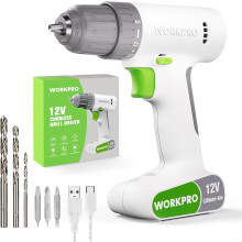 WORKPRO 12V Cordless Drill Driver with Battery 1500 mAh, 3/8 Chuck Keyless Electric Screwdriver