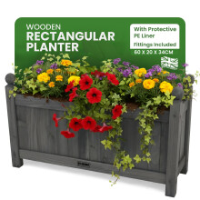 Wooden Trough Planter with PE Liner 60x20x34 cm
