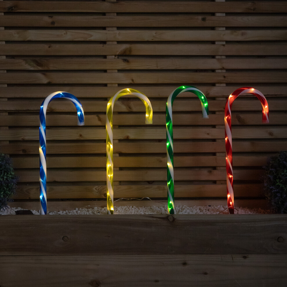 Rackhams White Set Of 4 Battery Operated Led Multi Coloured Candy Cane Stripe Path Lights Christmas Decoration With Timer - Image 5