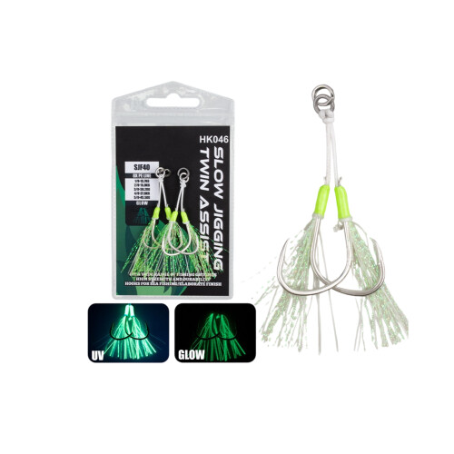2Pcs Double Fishing Assist Hook Luminously Flash-Green 2