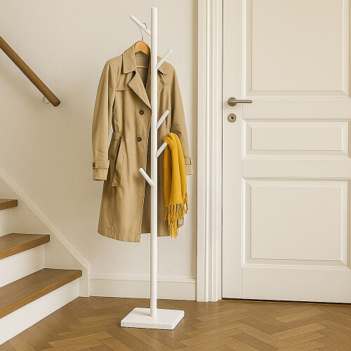 Wooden Coat Rack with 8 Hooks, Freestanding 1