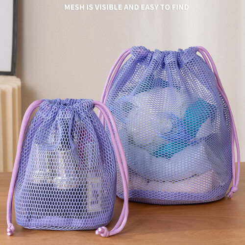 Swim Gear Organizer Mesh Drawstring Bag Design For-P urple L 2