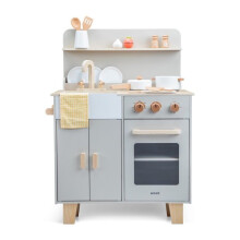 Brinquedo de imitação - NOVOS BRINQUEDOS CLÁSSICOS - Cozinha cinza bege (11080) - Madeira FSC - Botões de clique - 16 acessórios