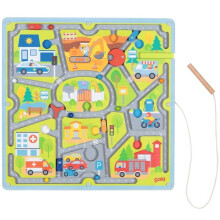 Herätyspeli - Goki - Magneettinen labyrintti Pieni kaupunki - 3-vuotiaille - Puu - Yhdiste