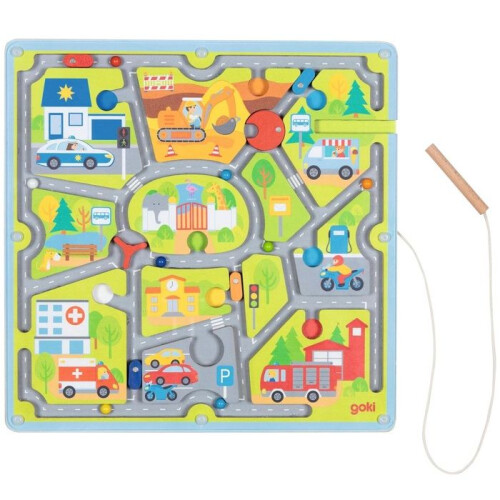 Gioco di risveglio - Goki - Labirinto magnetico Piccola città - 3 anni - Legno - Unisex