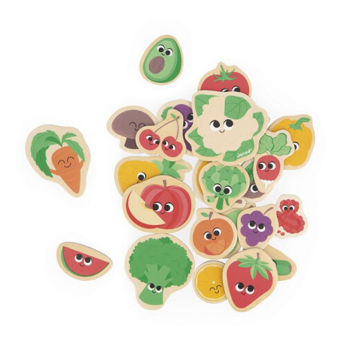 Janod Magneti - JANOD - Frutta e Verdura J09648 - 24 pezzi - Legno - Per bambini