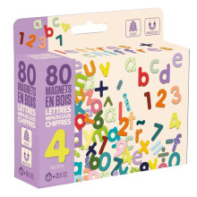 Imãs de Madeira 80 Letras Minúsculas, Números e Sinais