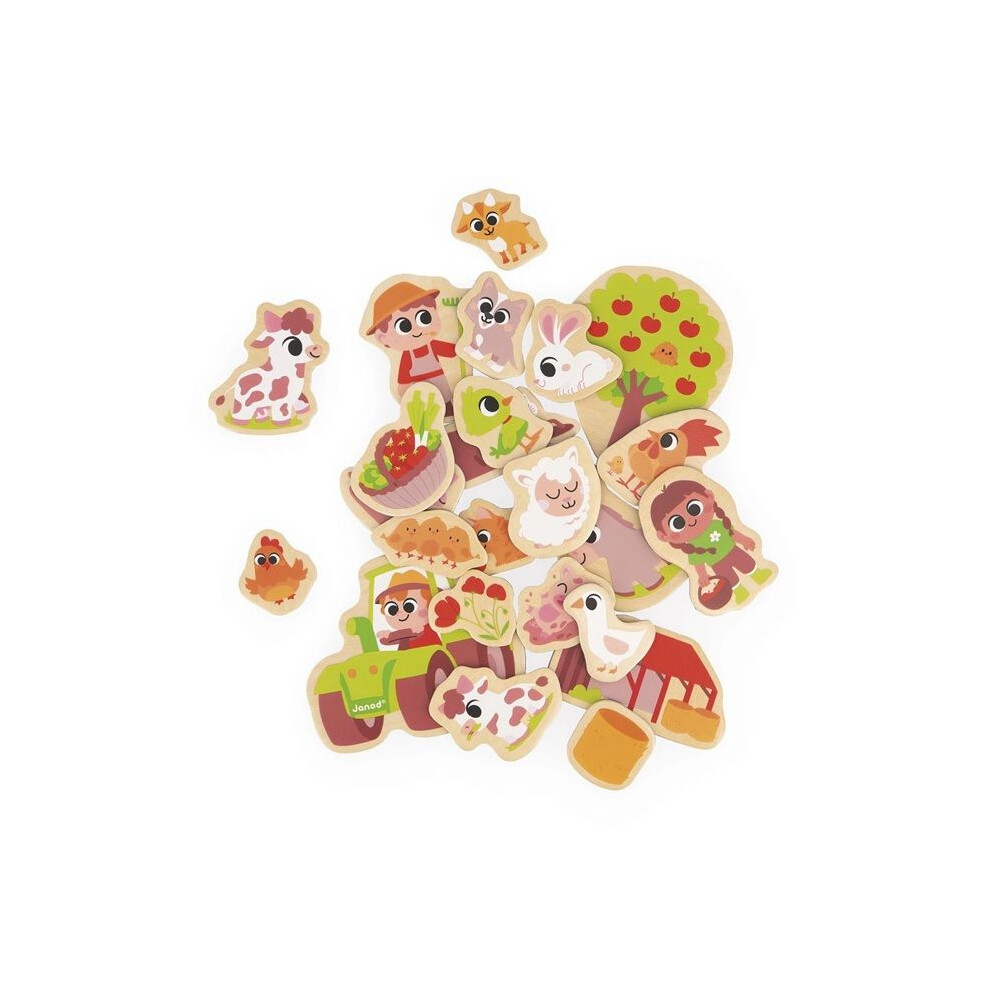 Janod Magnets - Farm J09639 (24 Pieces) - Illustrated Wood - Farm Theme - For Children