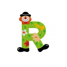 Lettre en bois décorative - SEVI - R - Clown - Hauteur 10 cm - Adhésif double-face