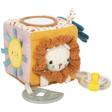 Small Foot - Little Lion stoffen speelcube, geel, 11 x 11 x 11 cm, met rammelaar en bijtring
