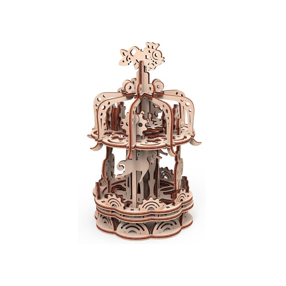 Gigamic 3D Wooden Mobile Model - Small Carousel Model - 88 Pieces - Self-Assembly - Beige