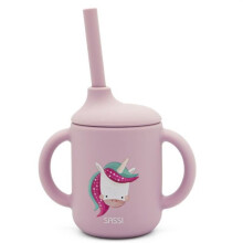Sassi Junior | Sassi Junior | Siliconen beker met handvatten en rietje 120 ml Dieren Roze - 107 x 10 cm EENHOORN