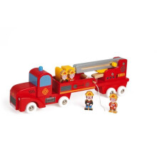 JANOD Giant Wooden Fire Truck - Story - For Children from 2 Years Old - Red