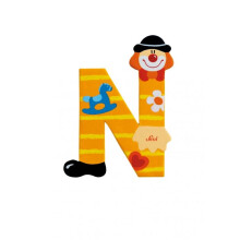 Lettre en bois décorative - SEVI - N - Motif clown - Hauteur 10 cm - Adhésif double-face