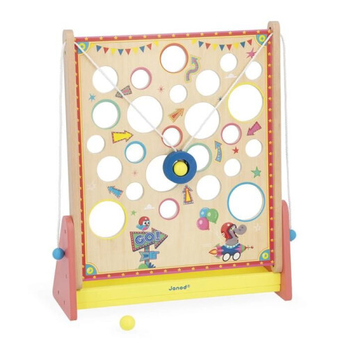 Janod Jeu d'adresse - Janod - Vertical Challenge Applepop - 2 billes en bois - Intérieur - Mixte