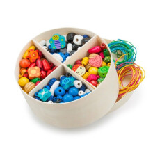 Wooden bead box - NEW CLASSIC TOYS - 260 g - 600+ beads - 8 laces - Ø14 x H8 cm