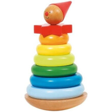 Houten stapel speelgoed - GOKI - Clown om te stapelen 9 elementen - Unisex - Geel - Vanaf 12 maanden