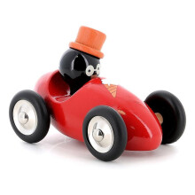 Houten auto "Boizoos" - René de pinguïn - Rood - L 16 x B 10 x H 11 cm