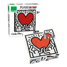 Caixa de cubos quebra-cabeça em madeira - Vilac - Keith Haring - 9 cubos - Branco - Unissex - 24 meses