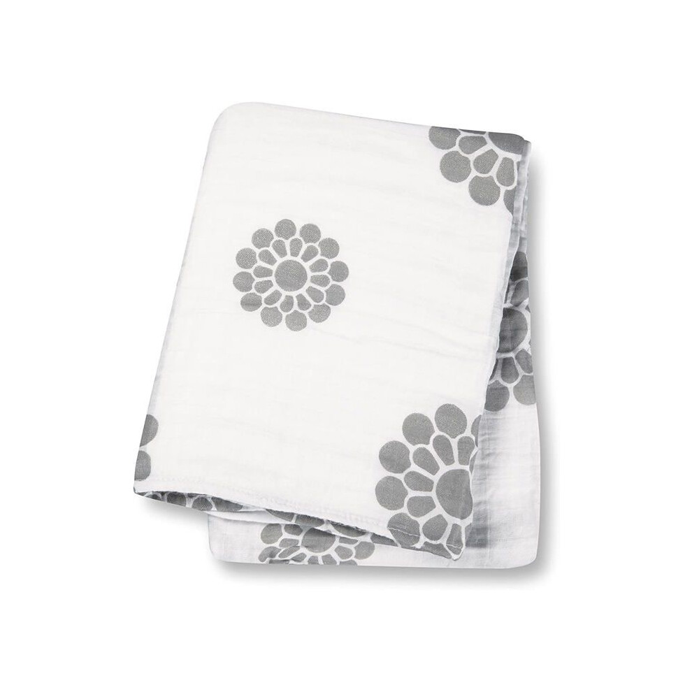 Cotton Muslin Swaddle - Flowers - 120X120 Cm - Unisex Gray Lulujo