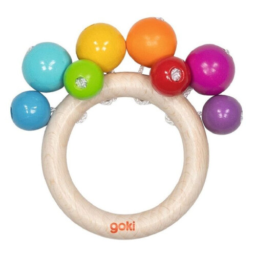 Goki - Chocalho anel de madeira com pérolas arco-íris - GOLLNEST &amp; KIESEL