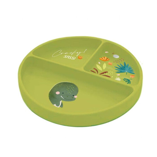 Sassi Junior | Sassi Junior | Prato compartimentado em silicone com ventosa Animais Verde - 18 x 18 cm DINO