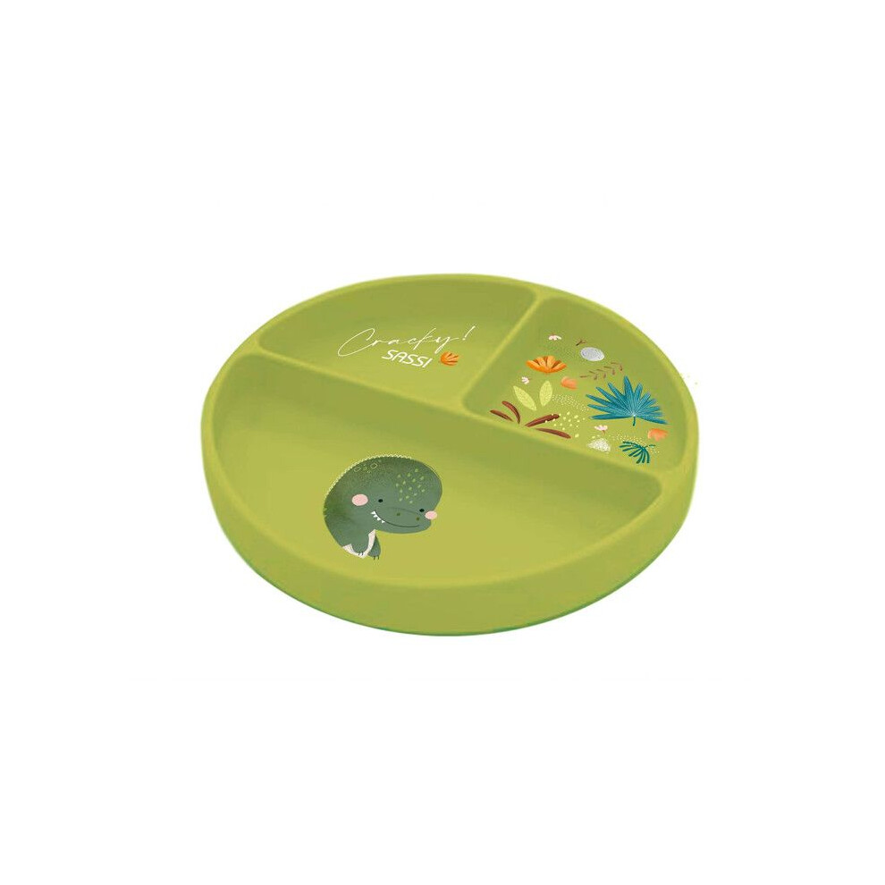 | | Compartmentalized Silicone Plate With Suction Cup Animals - 18 X 18 Cm Dino Green Sassi Junior