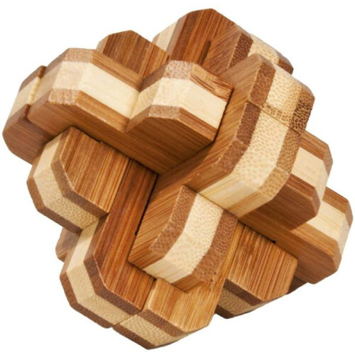 Quebra-cabeça 3D em bambu - Nó Redondo - Marrom e bege - Para crianças e adultos