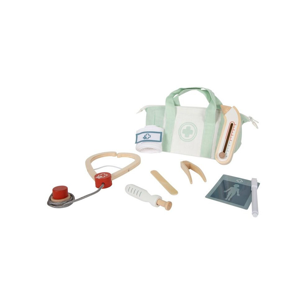 Photos - Role Playing Toy Small Foot Sage Green Wooden Doctor's Case – 9 Pieces, Zippered Fabric Case, from 3 Years Old