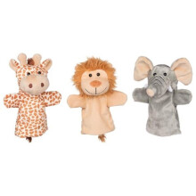 Set di 3 marionette di peluche - Animali selvatici - GOKI - Leone, Giraffa, Elefante