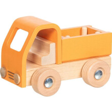 Véhicule miniature - GOKI - Camion-benne orange - Bois massif - 15,5 x 10 x 10 cm - Dès 2 ans
