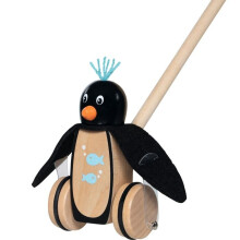 Push Toy - GOKI - Pablo the Penguin Push Toy - Wood - Black - From 18 months