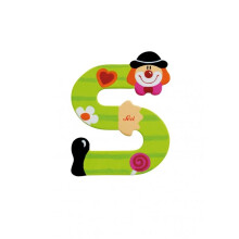 Lettre en bois décorative - SEVI - S - Motif clown - Hauteur 10 cm - Adhésif double-face