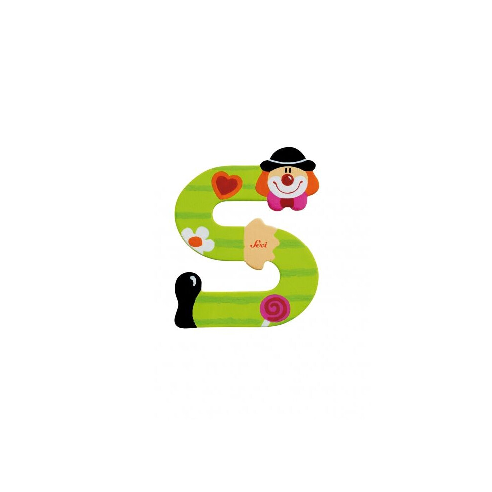Decorative Wooden Letter - Sevi - S - Clown Pattern - Height 10 Cm - Double-Sided Adhesive 8003444817557