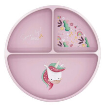 Sassi Junior | Sassi Junior | Piatto compartimentato in silicone con ventosa Animali Rosa - 18 x 18 cm UNICORNO