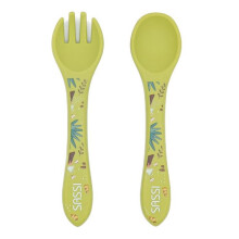 Sassi Junior | Sassi Junior | Conjunto de garfo e colher de silicone Animais Verde - 14 x 33 cm DINO