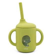 Sassi Junior | Sassi Junior | Gobelet en silicone avec poignées et paille 120 ml Animaux Vert - 107 x 10 cm DINO