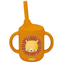 Sassi Junior | Sassi Junior | Gobelet en silicone avec poignées et paille 120 ml Animaux Orange - 107 x 10 cm LION