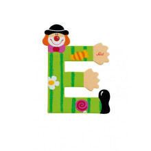 Lettre décorative - SEVI - E (clown) - Bois - Hauteur 10 cm - Adhésif double-face