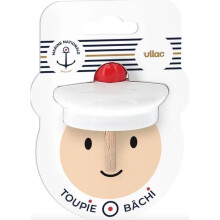 Bachi wooden spinning top - Vilac - Marine - White - For children from 3 years old
