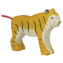 Figurine - HOLZTIGER - 80136 - Tigre Debout - Bois Peint à la Main - Fabrication Européenne - 14x2,8x10,5cm