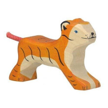 Figurinha - HOLZTIGER - Tigre pequeno caminhando - Brinquedo de madeira pintado à mão