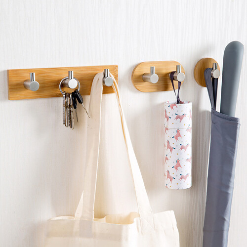 Self-Adhesive Wall Hook Stainless Steel Bamboo Wood10Pack 2