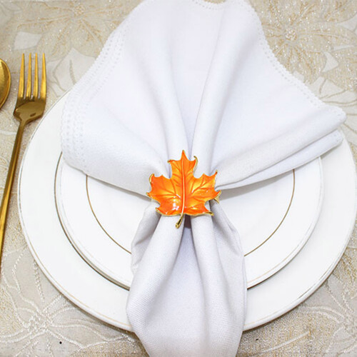 6Alloy Maple Leaf Napkin Rings for Thanksgiving