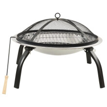 Fuego y barbacoa - Inox - 2 en 1 - 56 x 56 x 49 cm - Transportable - Seguro con tapa de malla