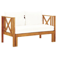 Banc de jardin meuble de patio d'extérieur terrasse 2 places et coussins 122 x 66