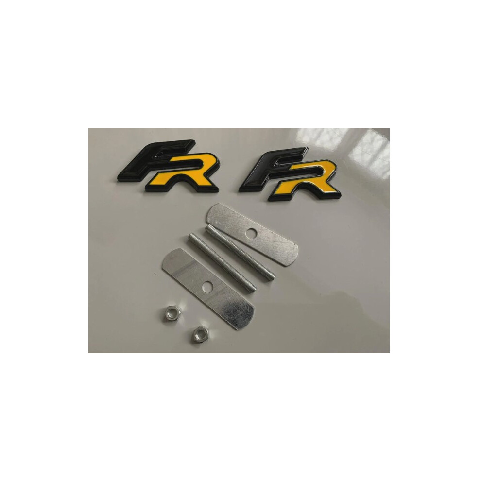 Gloss Metal Fr Rear + Front Grill Badge Seat Leon Ibiza Ateca Arona 65Mm Yellow/Black 5060655321467
