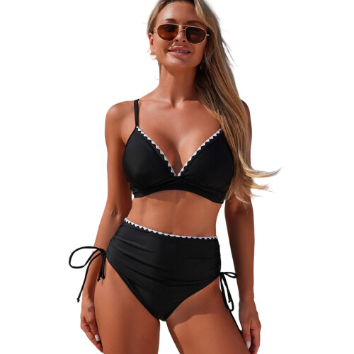 Pack of 2pcs Elastic Soft Fabric Tankini Set for Quick-Black S